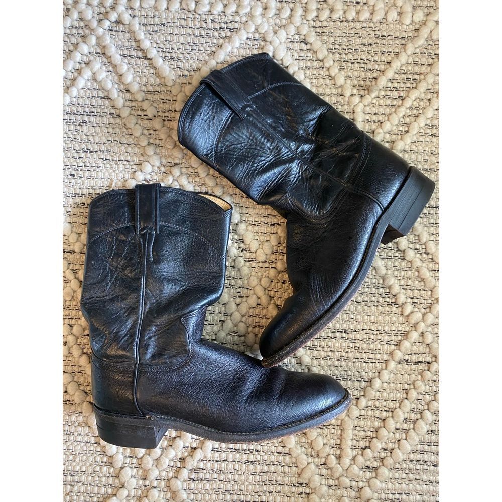 Justin L3735 Womens 6 B  Black‎ Exotic Ostrich Skin Cowboy Roper Boots USA Vtg